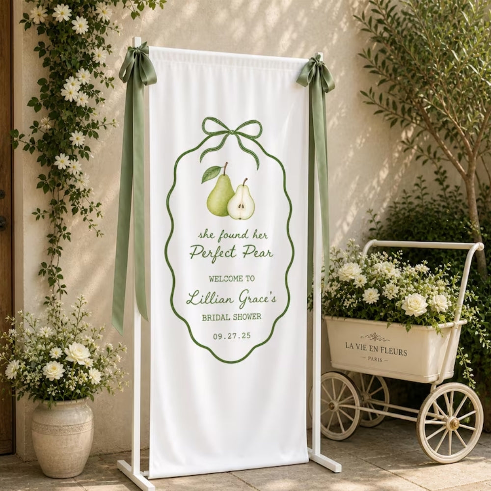 She Found Her Perfect Pear Bridal Shower Custom Fabric Welcome Banner, Personalized Pear Bridal Shower Welcome Banner WD0210