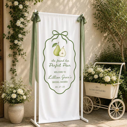 She Found Her Perfect Pear Bridal Shower Custom Fabric Welcome Banner, Personalized Pear Bridal Shower Welcome Banner WD0210