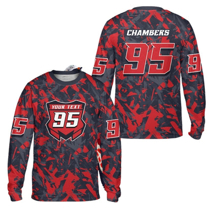 Custom Black Red Camouflage Dirt Bike Racing Long Sleeve Jersey For Men, Custom Dirt Bike Shirts ME0015