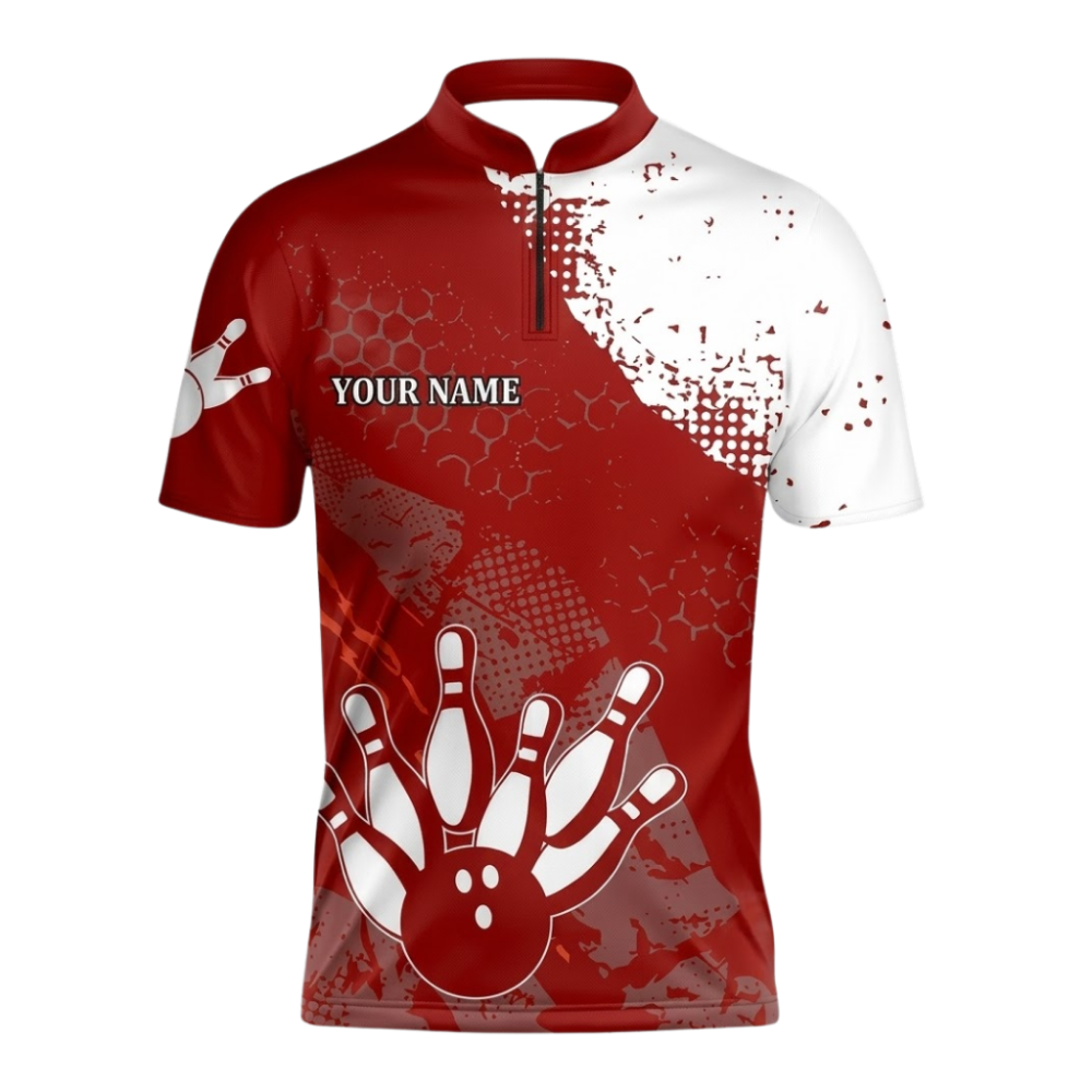 Custom Team Red White Bowling Jersey Shirt For Men, Custom Team Bowling Shirt BZ1080