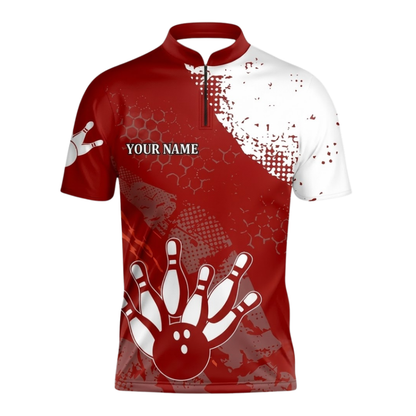 Custom Team Red White Bowling Jersey Shirt For Men, Custom Team Bowling Shirt BZ1080