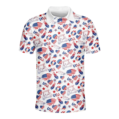 Golf Pattern American Flag Mens Golf Polo Shirt, Patriotic Fourth Of July Golf Shirts GE0566