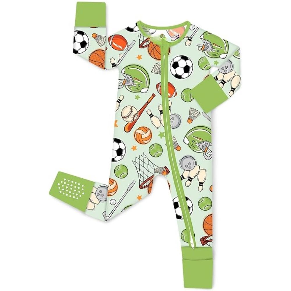 Football Baseball Softball Baby Romper Convertible Zippy, Balls Sport Baby Convertible Romper Green BB0367