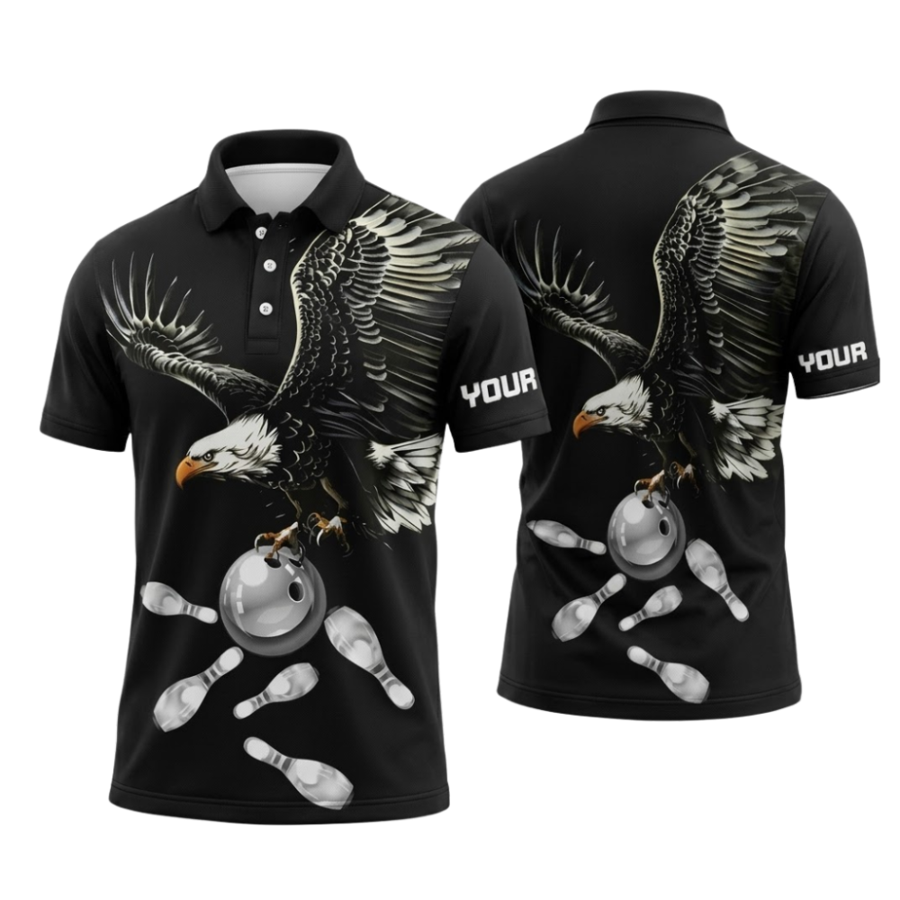 Custom Eagle Bowling Polo Shirts For Men, Custom Eagle Bowling Shirts BE0269