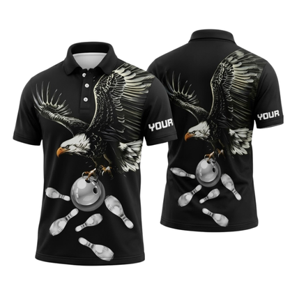 Custom Eagle Bowling Polo Shirts For Men, Custom Eagle Bowling Shirts BE0269