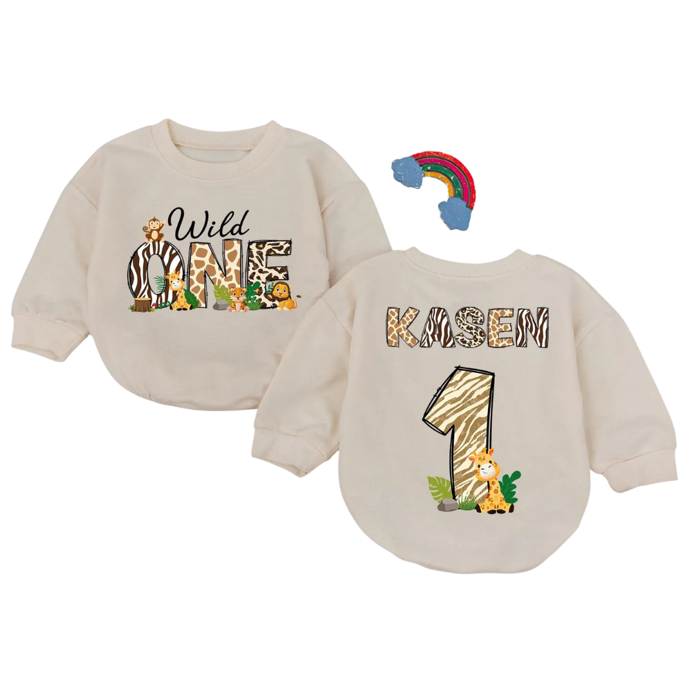 Personalized Wild One Birthday Baby Romper Sweatshirt, Custom 1st Birthday Wild Safari Baby Romper Sweatshirt BB0082