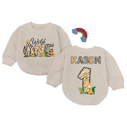 Personalized Wild One Birthday Baby Romper Sweatshirt, Custom 1st Birthday Wild Safari Baby Romper Sweatshirt BB0082