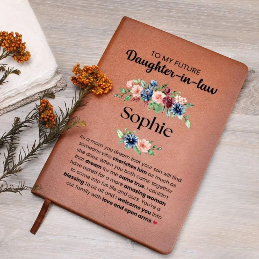 To My Future Daughter In Law Personalized Leather Journal, Personalized Future Daughter In Law Leather Journal For Bridal Shower Engagement Wedding WD0144