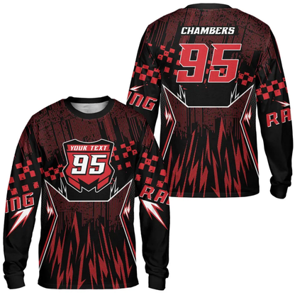 Personalized Mens Black Red Dirt Bike Jersey Long Sleeve, Custom Racing Dirt Bike Shirts MZ0108