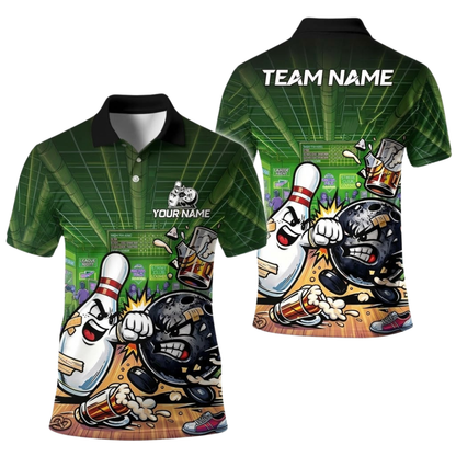 Custom Beer Funny Pin Ball Bowling Polo Shirt For Men, Custom Beer Bowling Team Shirts BE0253