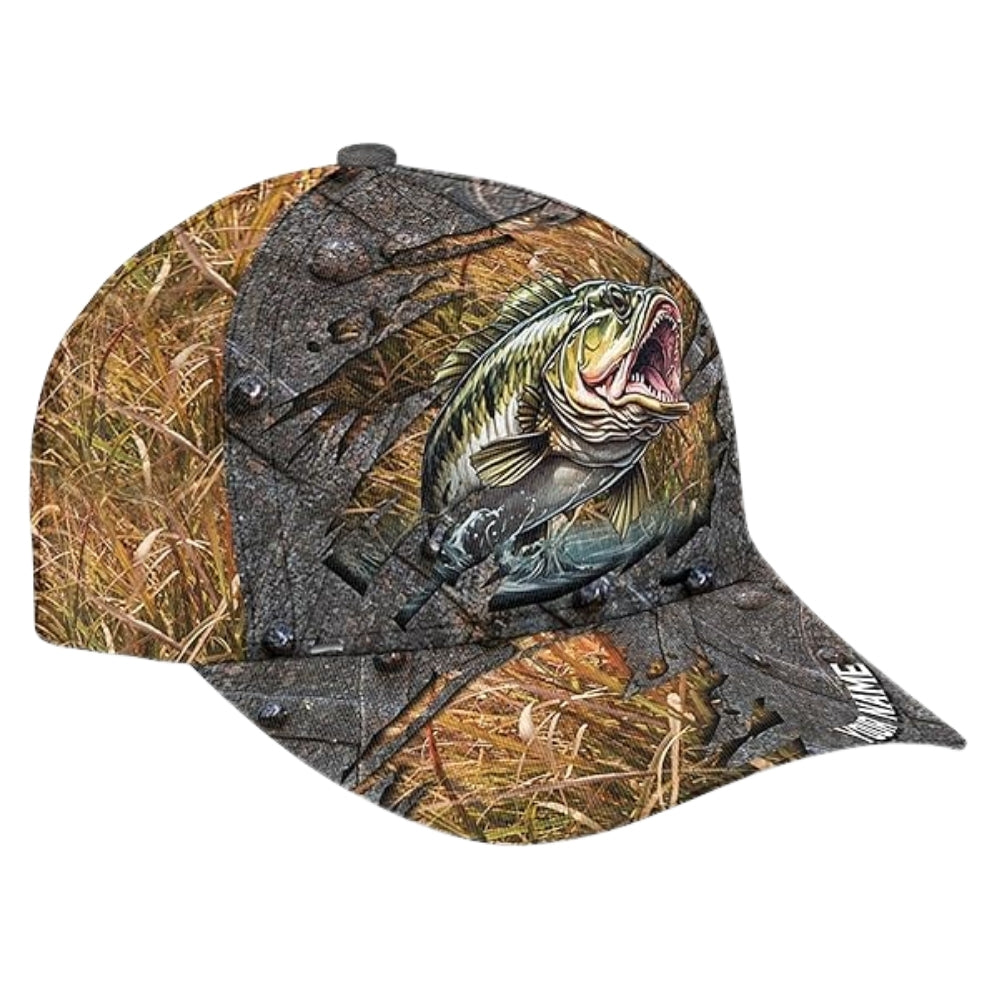 Personalized Largemouth Bass Baseball Cap, Custom Bass Fishing Caps Hats CP0201