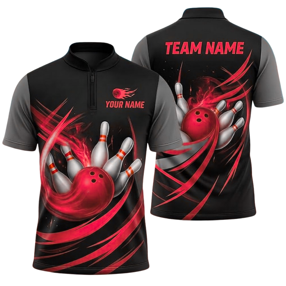 Custom Team Black Cyan Bowling Jersey For Men, Custom Bowling Shirt BZ0764