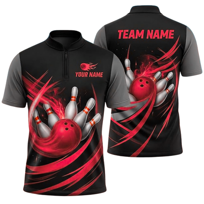 Custom Team Black Cyan Bowling Jersey For Men, Custom Bowling Shirt BZ0764