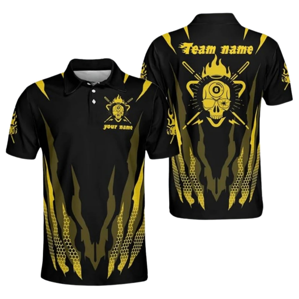 Red And Black Custom Grunge Skull Billiard Polo Shirts For Men, Custom Skull Billiard Team Shirts BIZ0159