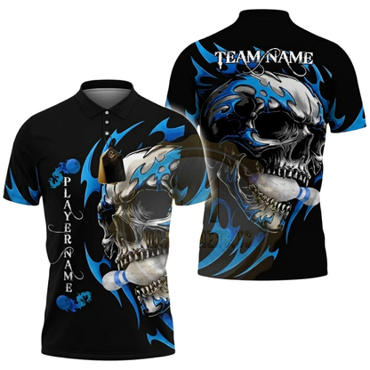 Custom Skull Black And Red Bowling Polo Shirt For Men, Custom Skull Bowling Team  Shirts BZ0795