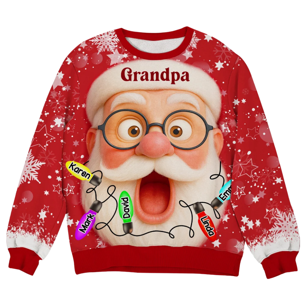 Santa Grandpa Custom Grandkids Names 3D Sweatshirt, Custom Grandfather Christmas Sweater 2D1207