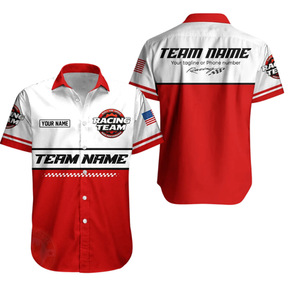 Custom Racing Team Work Hawaiian Shirt Mens, Personalized Mechanic Racing Uniforms HE0680