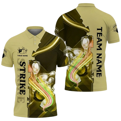 Custom Team Strike Blue Bowling Polo Shirt For Men, Custom Bowling Team Shirts BZ0506