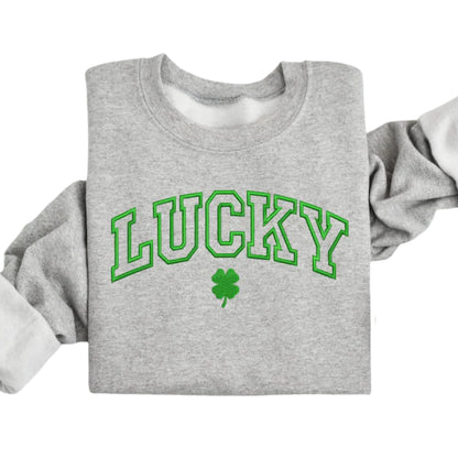 Embroidered Lucky Shamrock Sweatshirt, St Patrick's Day Sweatshirts 2D0858