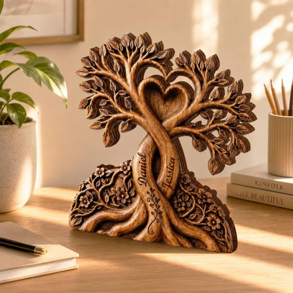 Custom Couple Name Tree Heart Layer Wooden Block, Personalized Wedding Keepsake Wooden Plaque WD0927