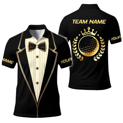 Tuxedo Mens Black And Gold Golf Polo Shirt, Tuxedo Golf Shirt GE0574