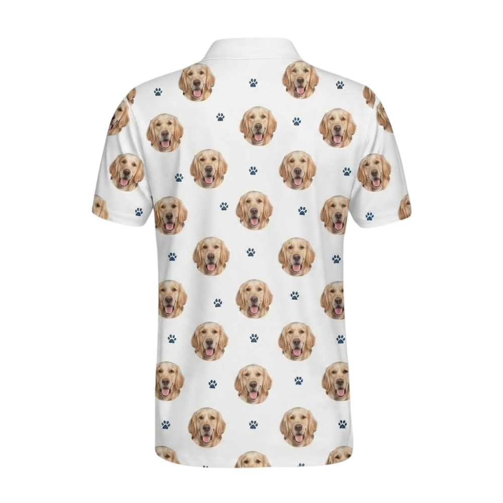 Custom Dog Photo Men's White Golf Polo Shirt, Custom Pet Face Golf Shirt GE0607