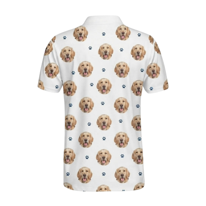 Custom Dog Photo Men's White Golf Polo Shirt, Custom Pet Face Golf Shirt GE0607