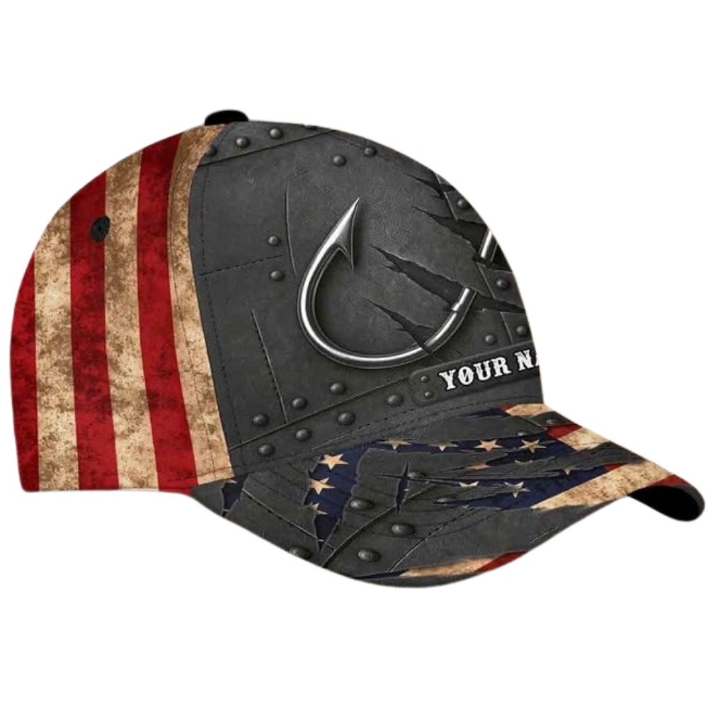 Custom American Flag Hook Fishing 3D Baseball Cap, Custom Fishing Lovers Cap Hats CP0529