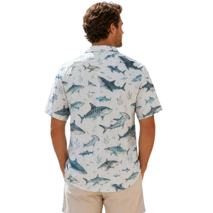 Shark Blue White Hawaiian Shirt For Men And Women, Shark Lover Hawaiian Shirts HE0412