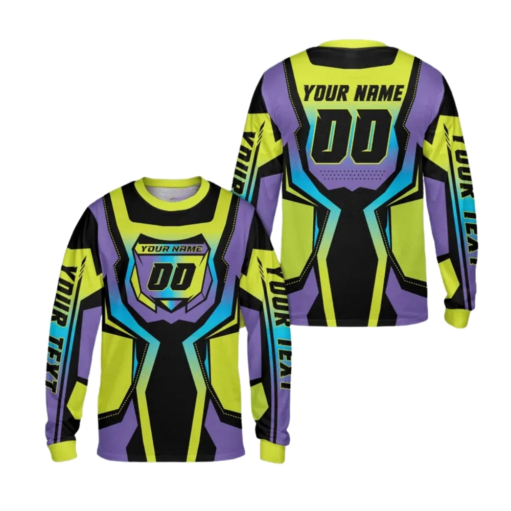 Custom Gradient Pink And Green Motocross Long Sleeve Jersey For Men, Custom Name Number Racing Dirt Bike Shirts ME0027