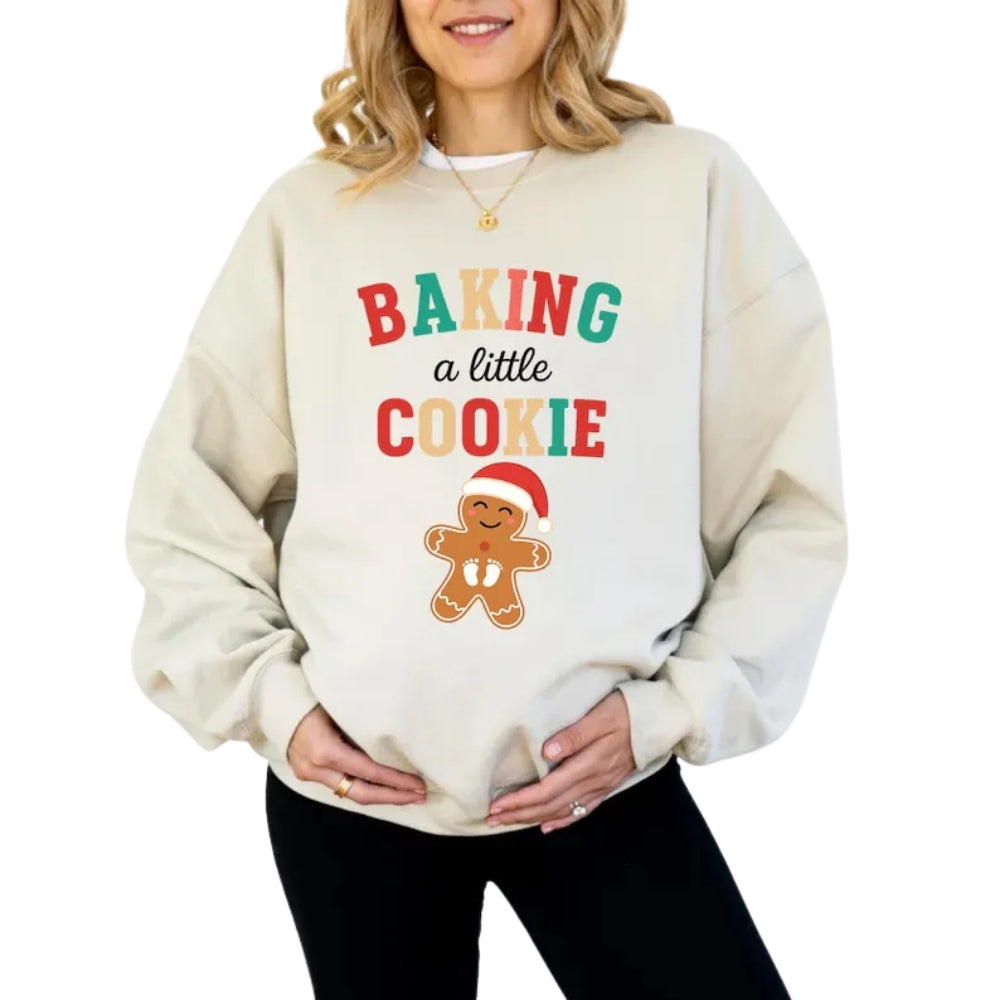 Baking A Little Cookie Sweatshirt, Christmas Pregnancy Announcement Sweatshirt 2D0542