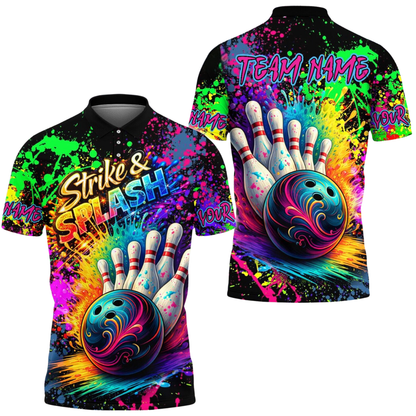 Strike & Splash Custom Colorful Mens Bowling Team Shirts, Custom Multicolor Bowling Shirts BE0204