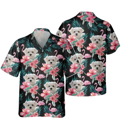 Custom Dog Face Flamingo Floral Hawaiian Shirt, Custom Pet Photo Aloha Flamingo Hawaiian Shirts HE0491