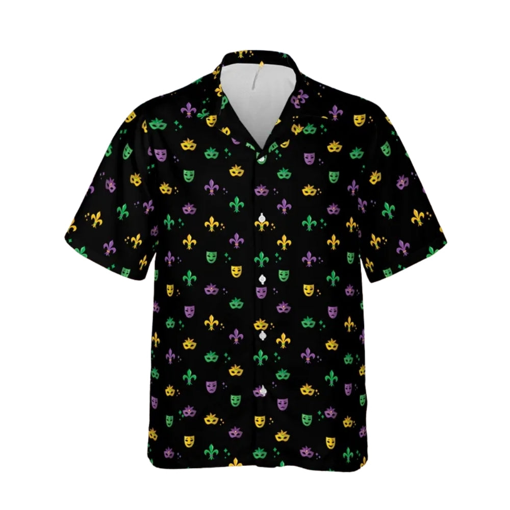 Fleur de Lis And Masks Mardi Gras Hawaiian Shirt Men Women, Mardi Gras Hawaiian Shirts HE0003