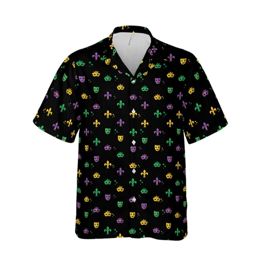 Fleur de Lis And Masks Mardi Gras Hawaiian Shirt Men Women, Mardi Gras Hawaiian Shirts HE0003