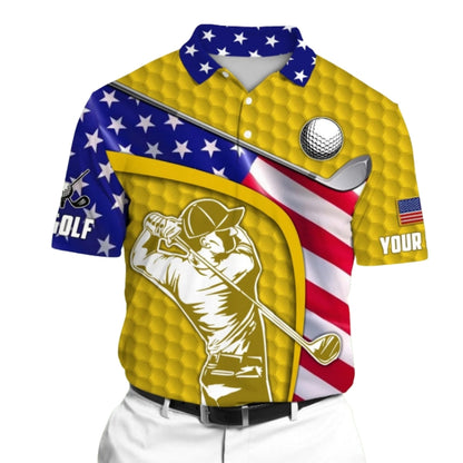 Custom American Flag Golf Polo Shirt Mens Green, Custom Name Patriotic Golf Shirts For 4th Of July GZ0247