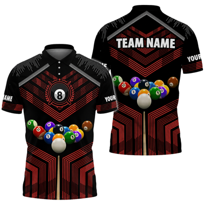 Custom Team 8 Ball Black Blue Billiard Men Polo Shirt, Custom Billiard Team Shirts BIZ0312