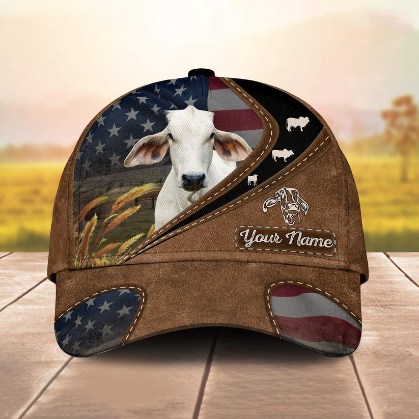 Brahman Cattle Leather Pattern American Customized Name Cap CA0176