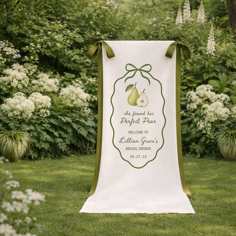 She Found Her Perfect Pear Bridal Shower Custom Fabric Welcome Banner, Personalized Pear Bridal Shower Welcome Banner WD0210