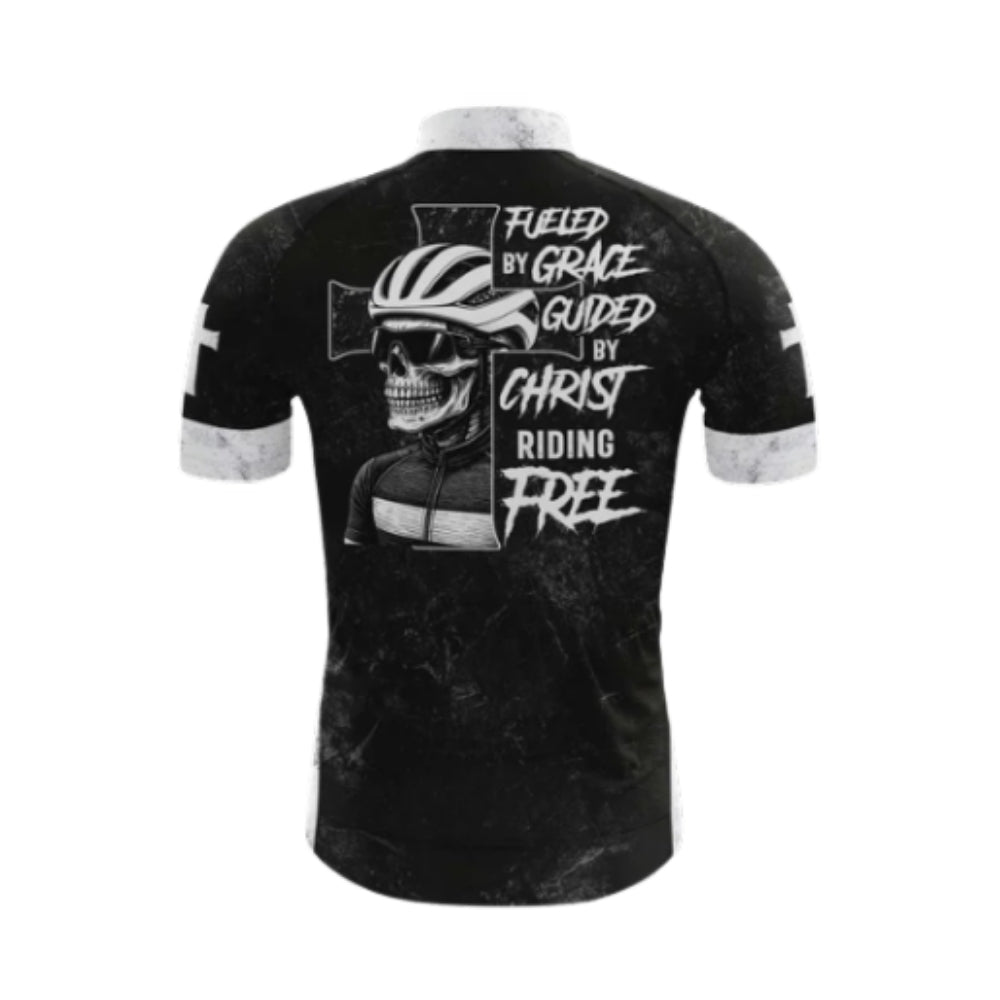 Flued By Grace Guid By Christ Riding Free Skull Cycling Short Sleeve Jersey For Men, Skull Christian Cycling Jersey CG0535