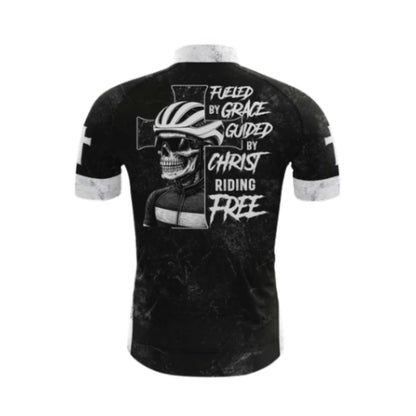 Flued By Grace Guid By Christ Riding Free Skull Cycling Short Sleeve Jersey For Men, Skull Christian Cycling Jersey CG0535