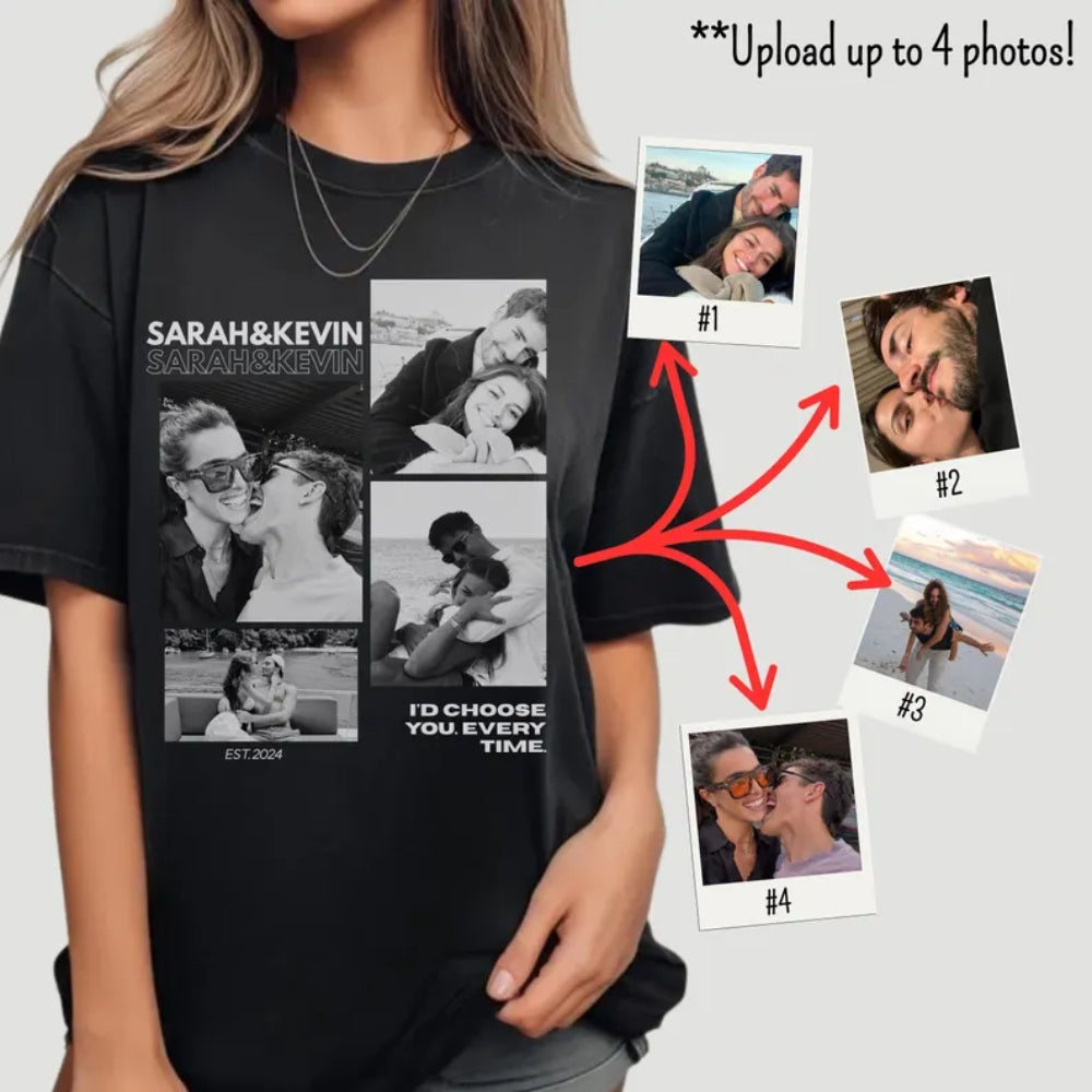 Custom Photo Couple Matching T Shirts For Anniversary, Personalized Photo Matching Shirts For Couples ET0770