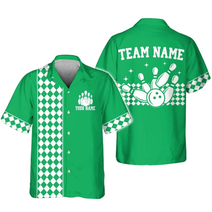 Custom Checkered Retro Bowling Red Hawaiian Shirt Men Women, Custom Retro Bowling Team Shirts BE0170