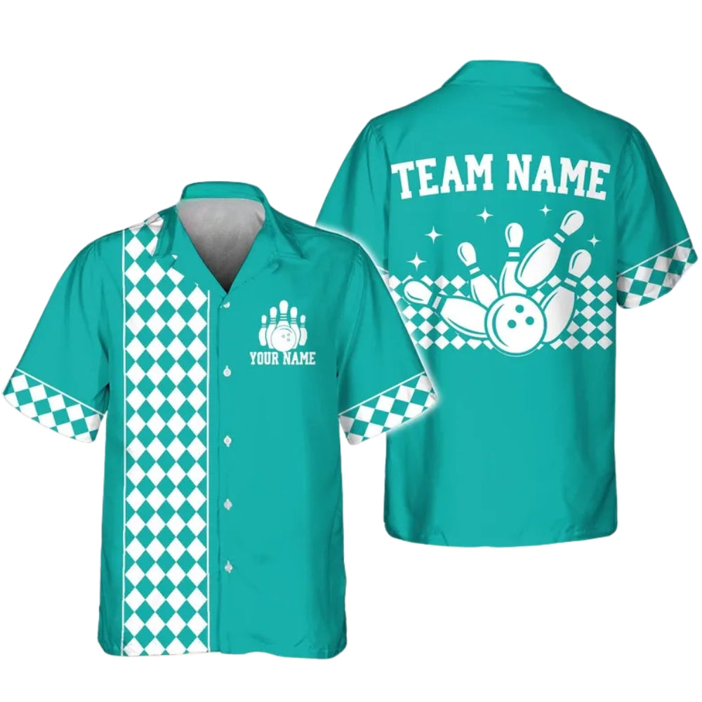 Custom Checkered Retro Bowling Red Hawaiian Shirt Men Women, Custom Retro Bowling Team Shirts BE0170