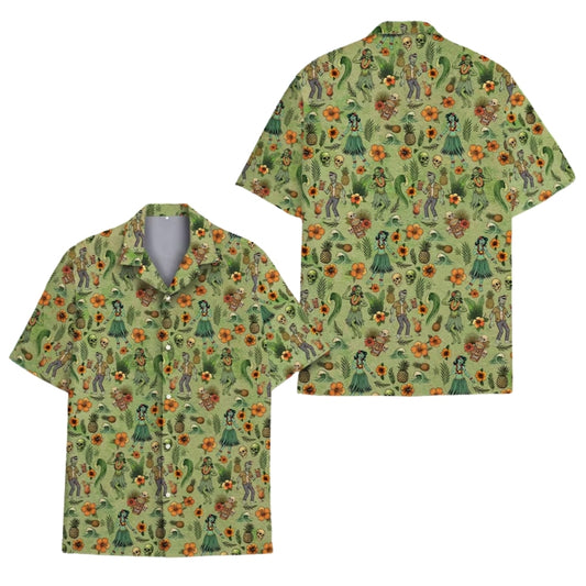Zombie Hula Girl Aloha Hawaiian Shirt Men Women, Zombie Skull Hawaiian Shirts HE0115