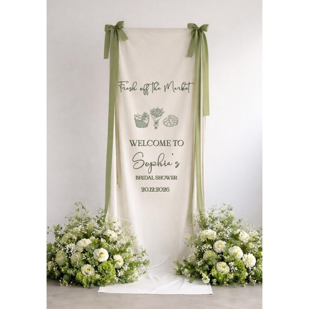Fresh Off The Market Custom Bridal Shower Welcome Banner, Personalized Fabric Welcome Bridal Shower Banner WD0211