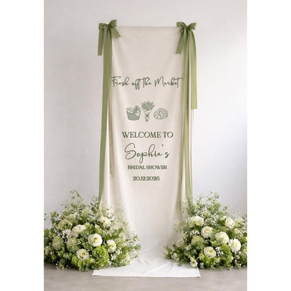 Fresh Off The Market Custom Bridal Shower Welcome Banner, Personalized Fabric Welcome Bridal Shower Banner WD0211