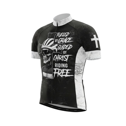 Flued By Grace Guid By Christ Riding Free Skull Cycling Short Sleeve Jersey For Men, Skull Christian Cycling Jersey CG0535