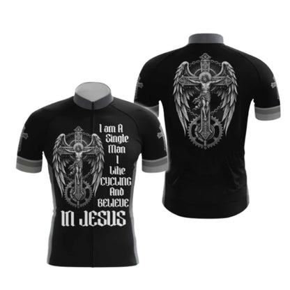 I Am A Single Man I Like Cycling And Believe In Jesus Cross Cycling Short Sleeve Jersey Mens, Faith Christian Cycling Jerseys CG0536