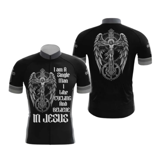 I Am A Single Man I Like Cycling And Believe In Jesus Cross Cycling Short Sleeve Jersey Mens, Faith Christian Cycling Jerseys CG0536